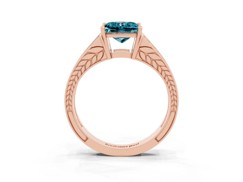 Rose gold Princess Cut Blue Topaz Split Shank Ring with Pavé Band and Four-Prong Setting_3