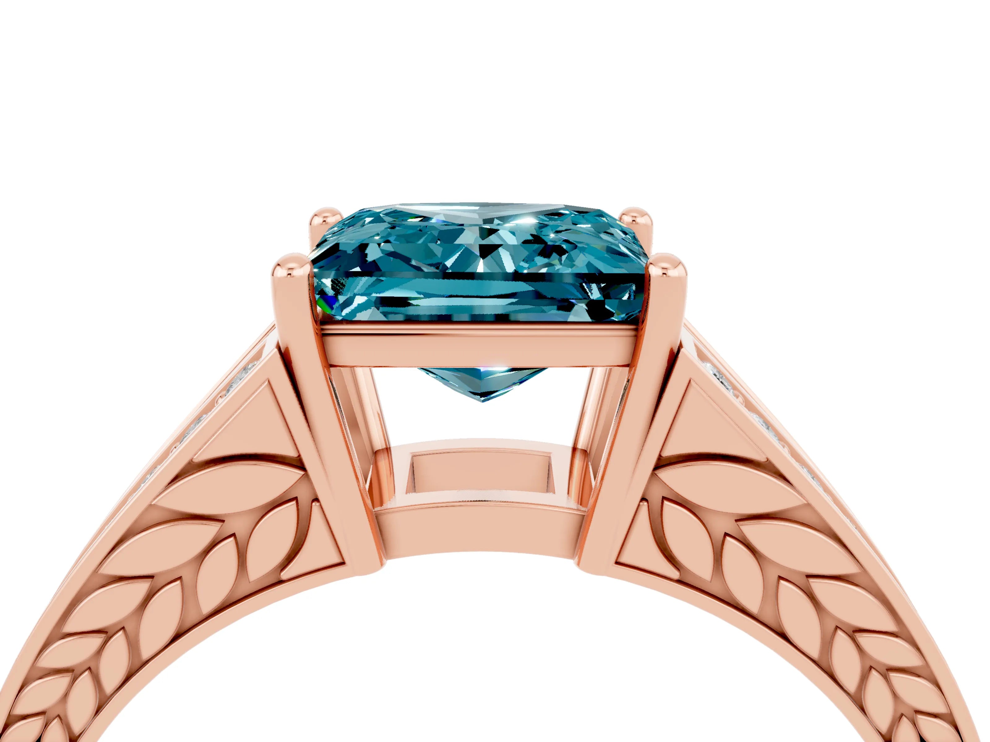 Rose gold Princess Cut Blue Topaz Split Shank Ring with Pavé Band and Four-Prong Setting_4