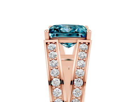 Rose gold Princess Cut Blue Topaz Split Shank Ring with Pavé Band and Four-Prong Setting_5