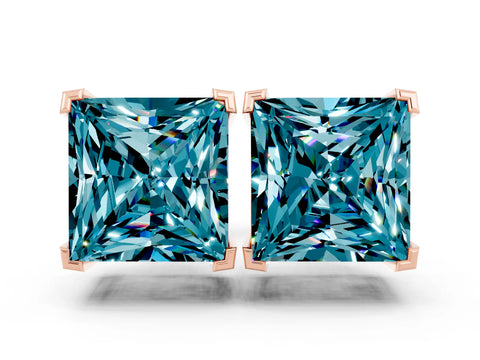Rose gold Princess Cut Blue Topaz Stud Earrings_18