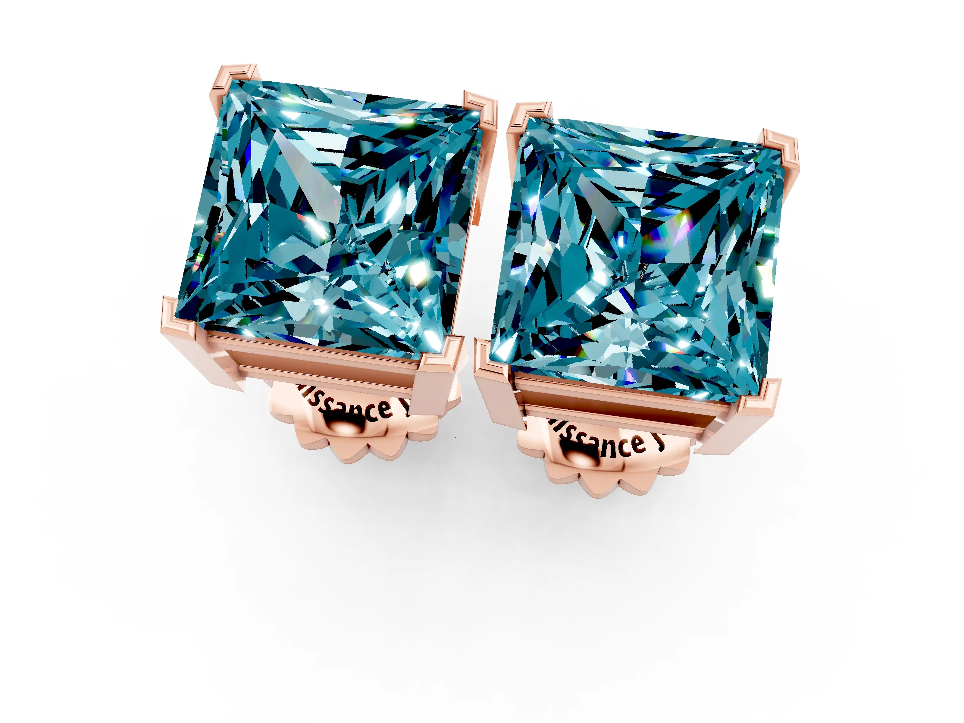 Rose gold Princess Cut Blue Topaz Stud Earrings_19