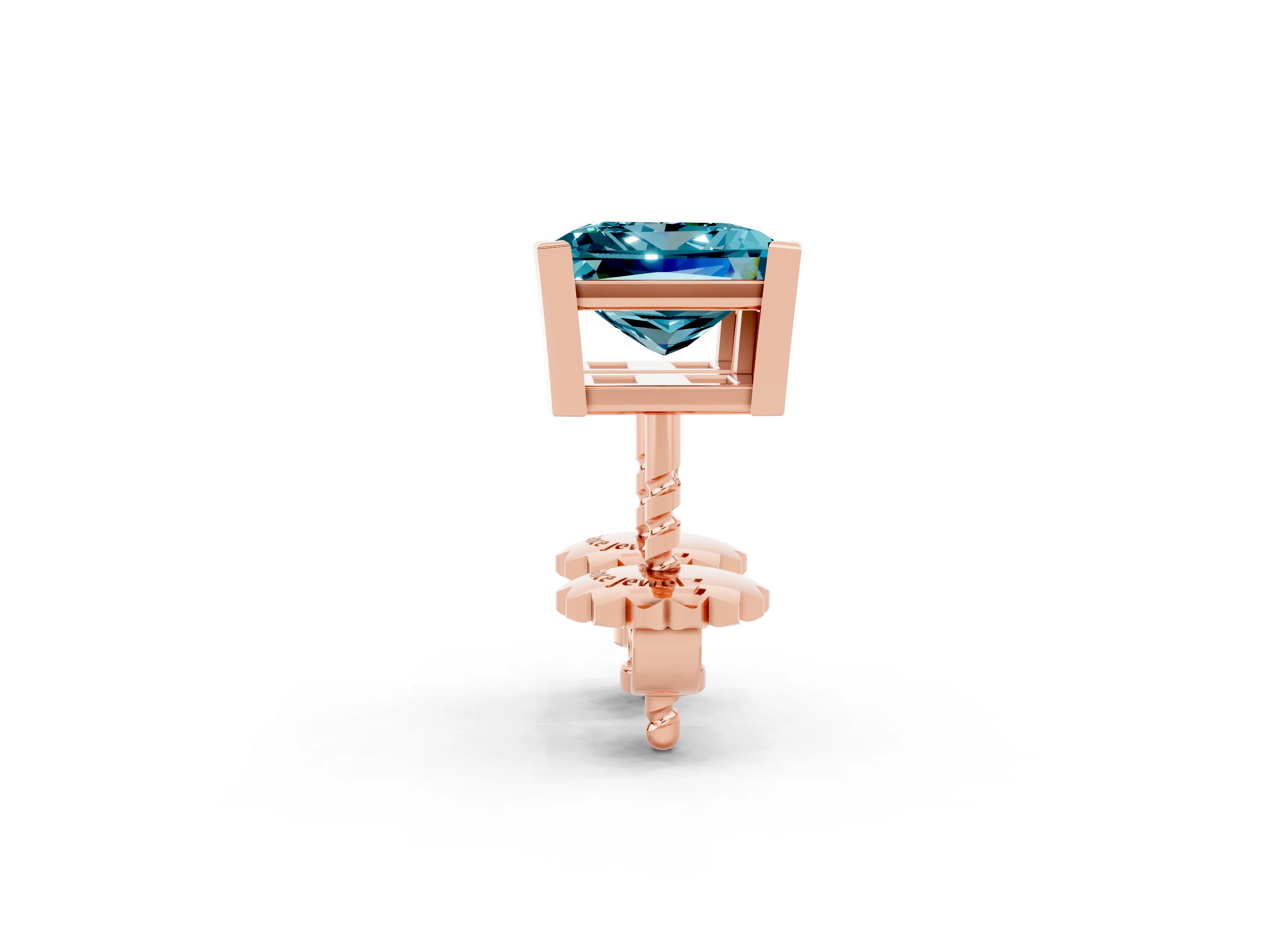 Rose gold Princess Cut Blue Topaz Stud Earrings_20