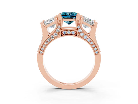 Rose gold Princess Cut Blue Topaz Three-Stone Ring with Channel Set Band and Four-Prong Setting_3