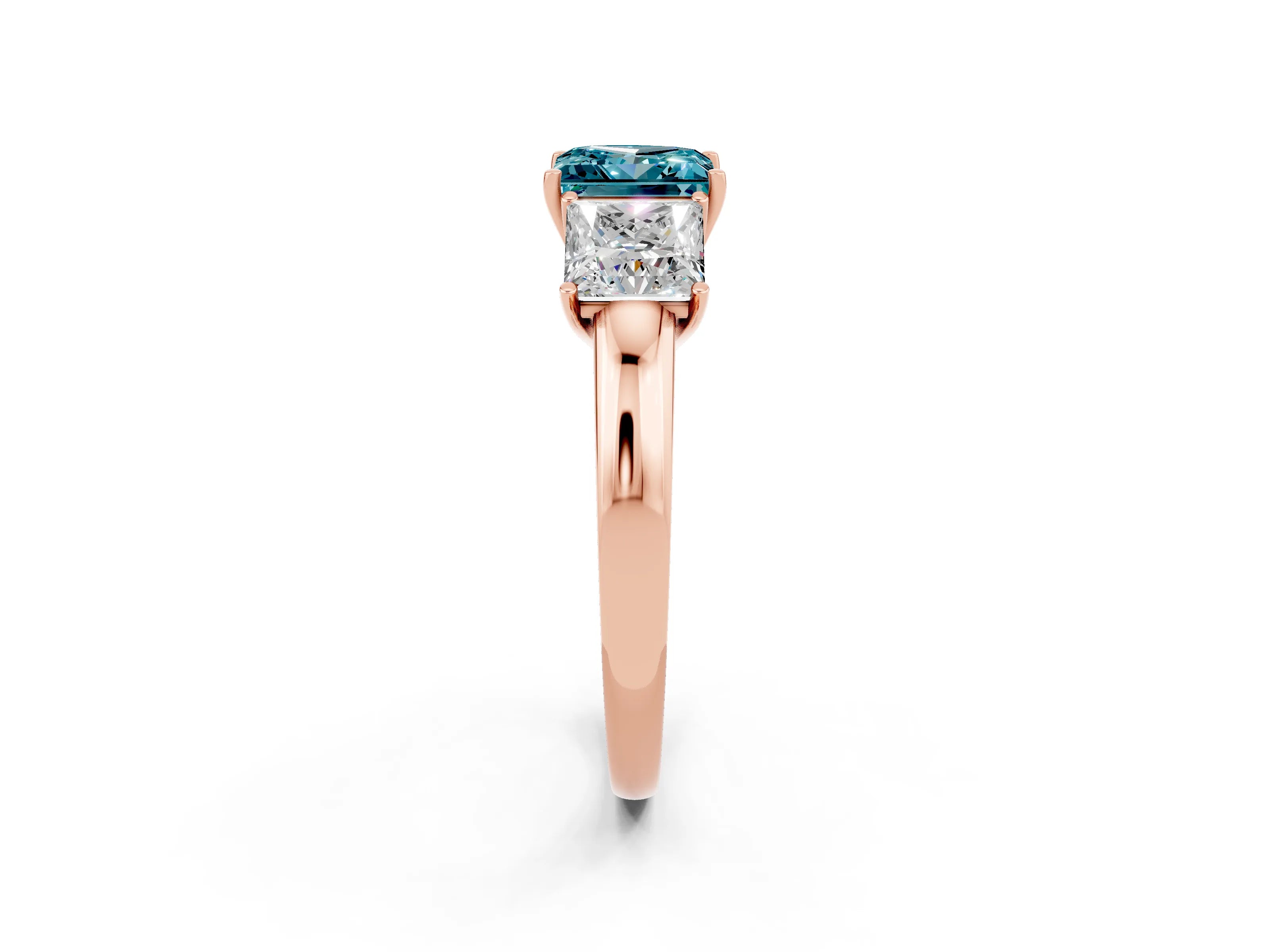 Rose gold Princess Cut Blue Topaz Three-Stone Ring with Four-Prong Setting and Classic Band_2