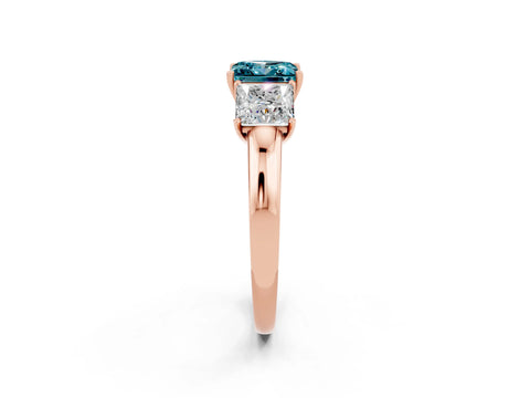 Rose gold Princess Cut Blue Topaz Three-Stone Ring with Four-Prong Setting and Classic Band_2