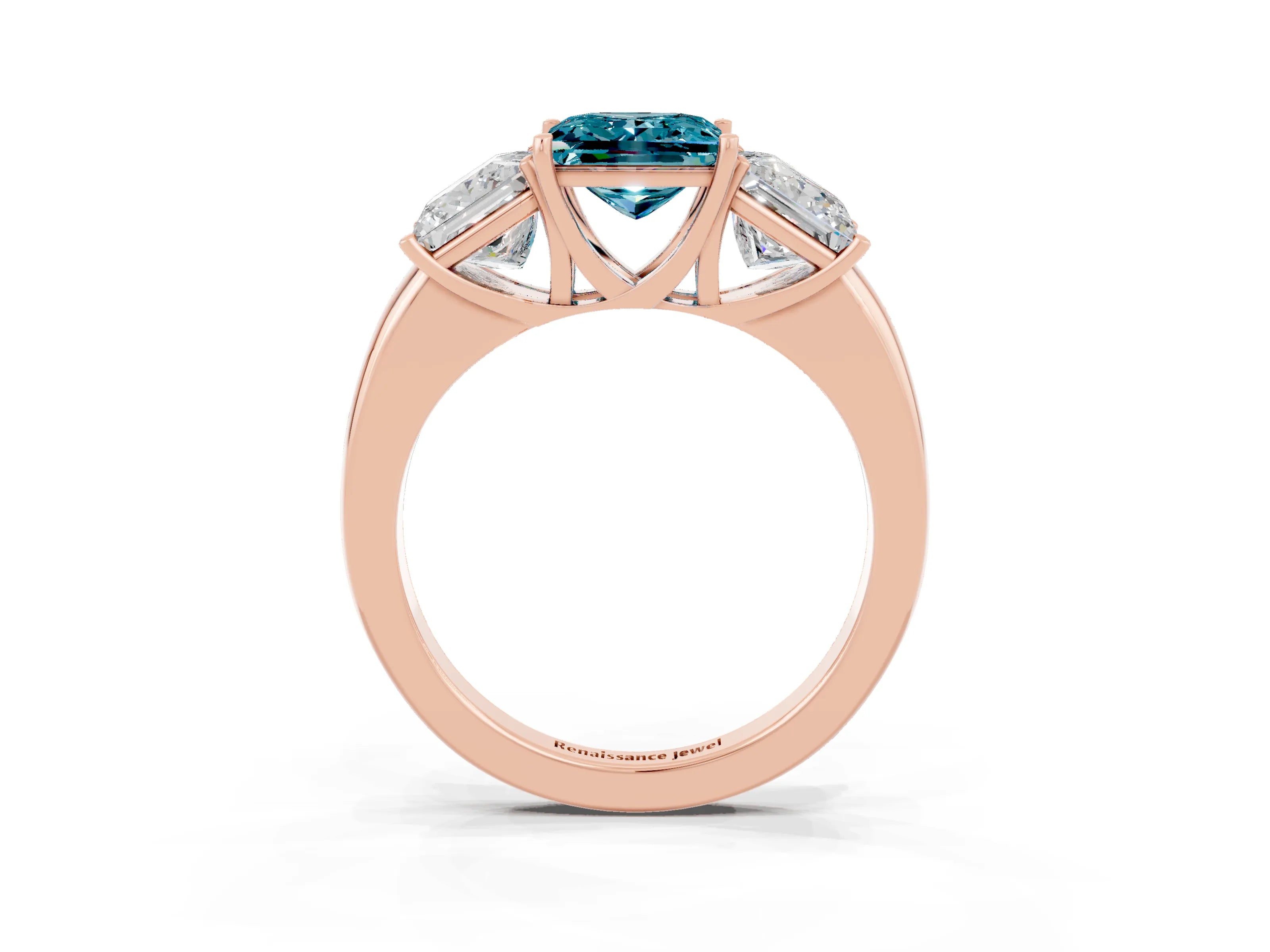 Rose gold Princess Cut Blue Topaz Three-Stone Ring with Four-Prong Setting and Classic Band_3