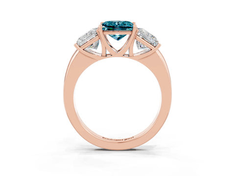 Rose gold Princess Cut Blue Topaz Three-Stone Ring with Four-Prong Setting and Classic Band_3