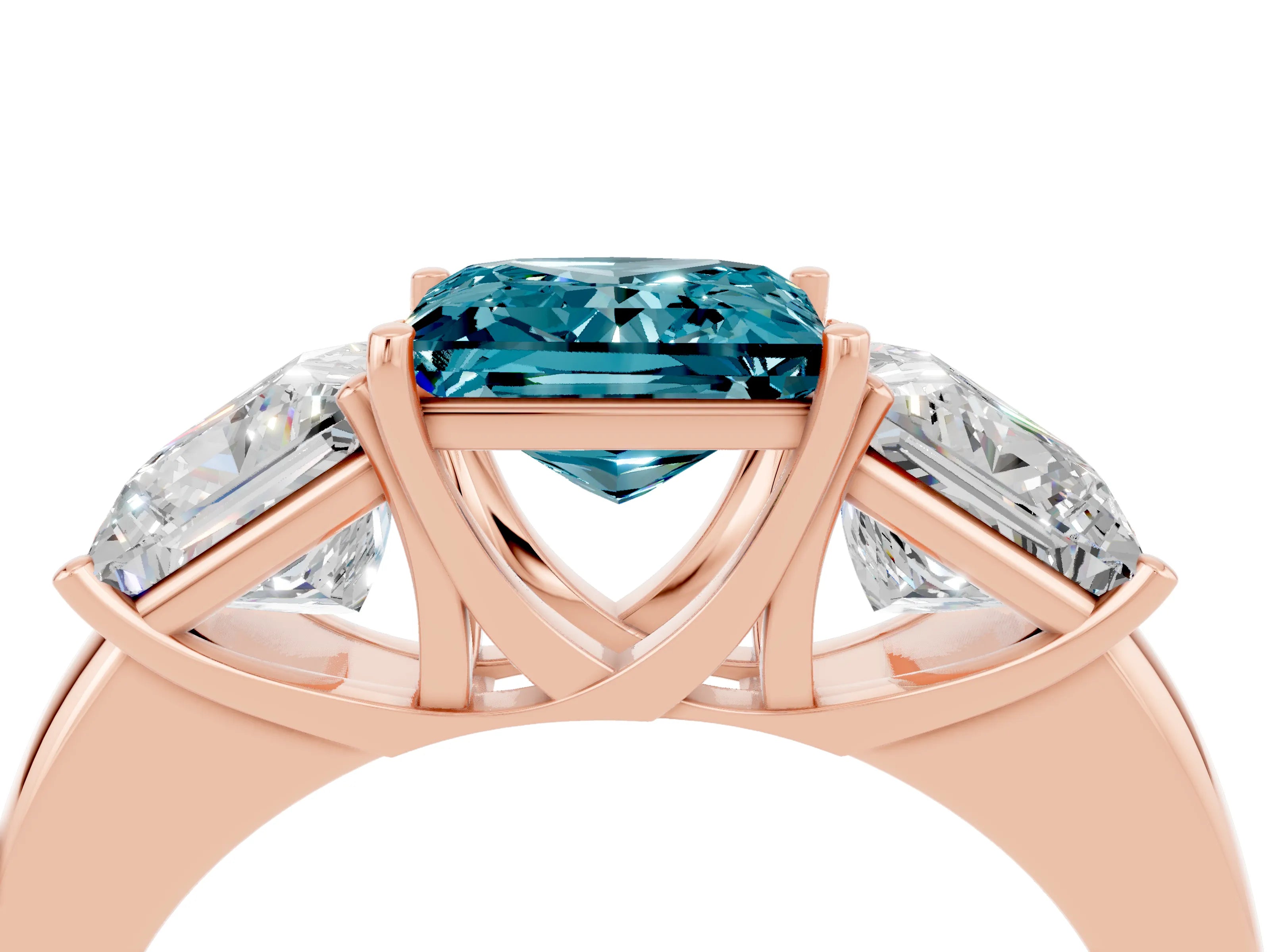 Rose gold Princess Cut Blue Topaz Three-Stone Ring with Four-Prong Setting and Classic Band_4