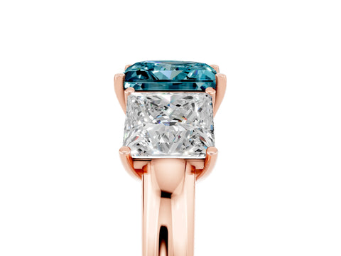 Rose gold Princess Cut Blue Topaz Three-Stone Ring with Four-Prong Setting and Classic Band_5