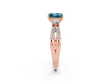 Rose gold Princess Cut Blue Topaz Three-Stone Ring with Pavé Split Shank and Four-Prong Setting_2