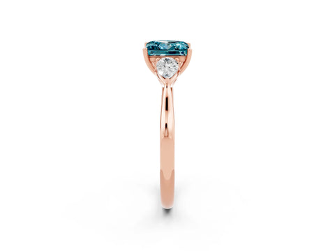 Rose gold Princess Cut Blue Topaz Three-Stone Ring with Pear Side Stones and Four-Prong Setting_14
