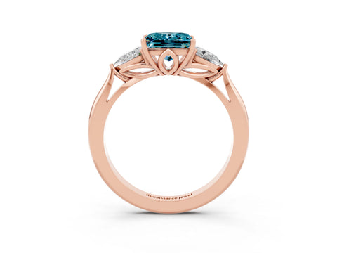 Rose gold Princess Cut Blue Topaz Three-Stone Ring with Pear Side Stones and Four-Prong Setting_15