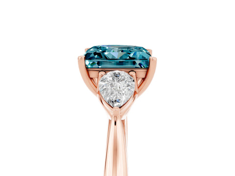 Rose gold Princess Cut Blue Topaz Three-Stone Ring with Pear Side Stones and Four-Prong Setting_17