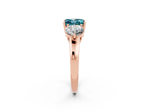 Rose gold Princess Cut Blue Topaz Three-Stone Ring with Prong Setting and Classic Band_2