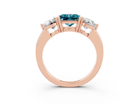 Rose gold Princess Cut Blue Topaz Three-Stone Ring with Prong Setting and Classic Band_3