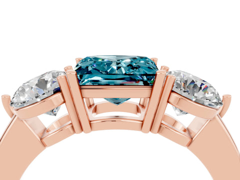 Rose gold Princess Cut Blue Topaz Three-Stone Ring with Prong Setting and Classic Band_4