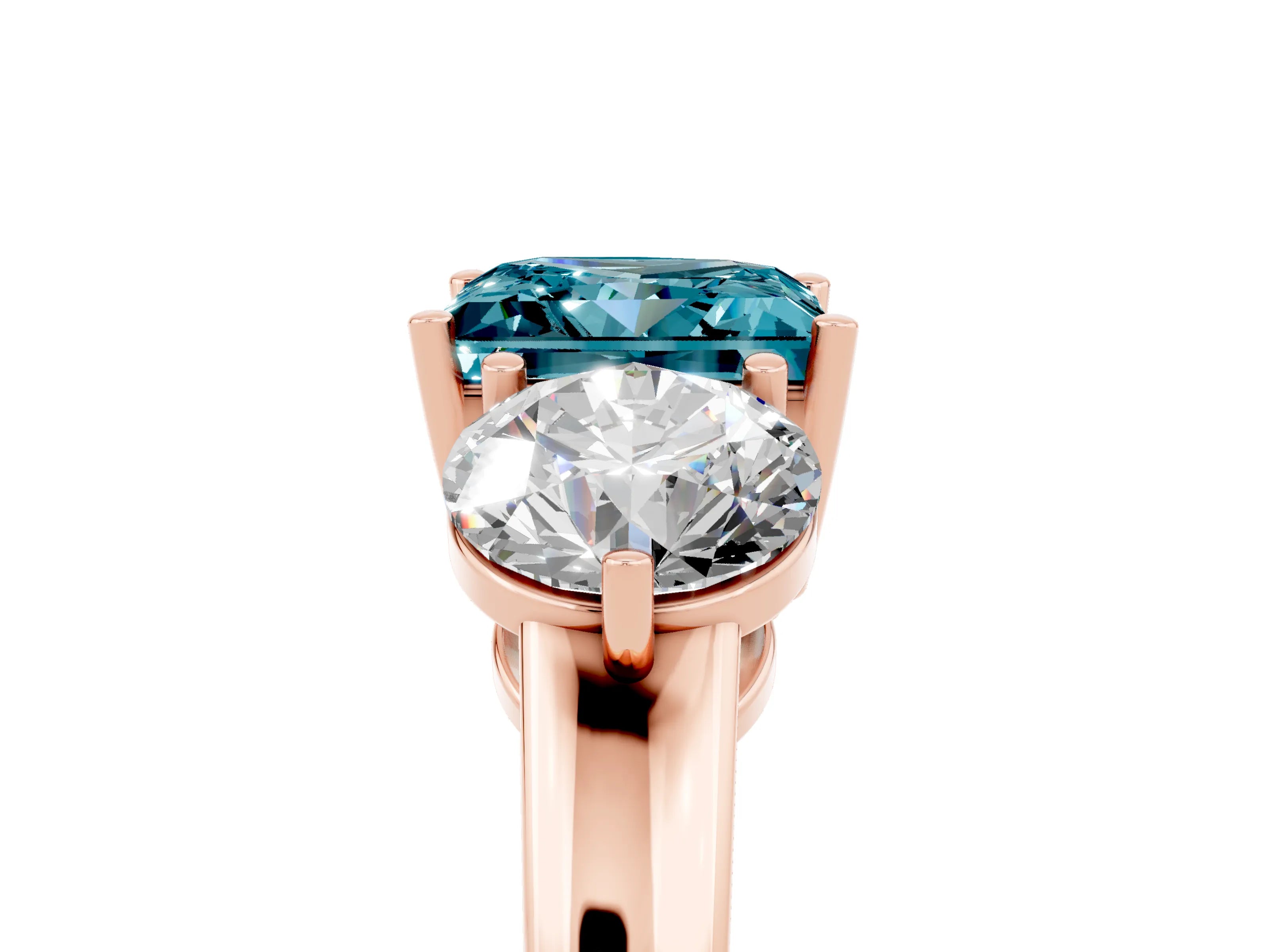 Rose gold Princess Cut Blue Topaz Three-Stone Ring with Prong Setting and Classic Band_5