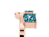 Rose gold Princess Cut Blue Topaz Two-Stone Open Band Ring with Four-Prong Setting_11