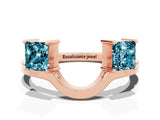 Rose gold Princess Cut Blue Topaz Two-Stone Open Band Ring with Four-Prong Setting_6