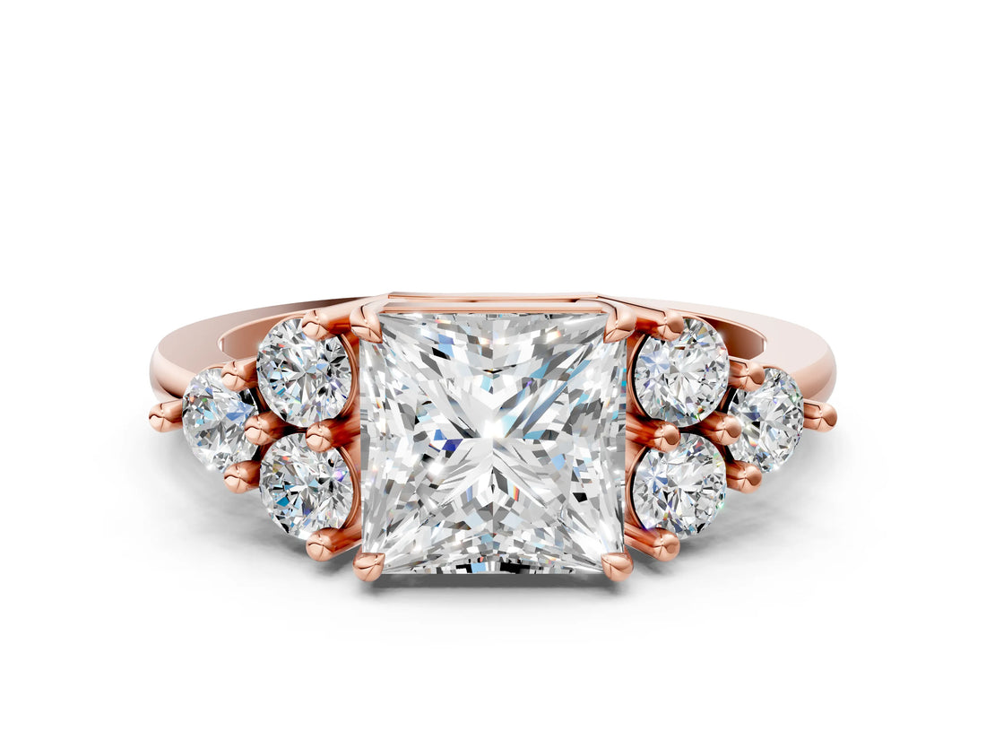 Rose gold Princess Cut Brilliant Diamond Cluster Accent Solitaire Ring with Prong Setting_15