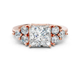 Rose gold Princess Cut Brilliant Diamond Cluster Accent Solitaire Ring with Prong Setting_15