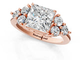 Rose gold Princess Cut Brilliant Diamond Cluster Accent Solitaire Ring with Prong Setting_16