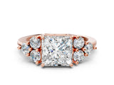 Rose gold Princess Cut Brilliant Diamond Cluster Accent Solitaire Ring with Prong Setting_3