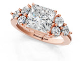 Rose gold Princess Cut Brilliant Diamond Cluster Accent Solitaire Ring with Prong Setting_4