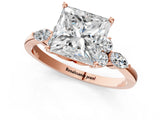 Rose gold Princess Cut Brilliant Diamond Solitaire Ring with Pear Side Stones and Four-Prong Setting_4