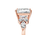 Rose gold Princess Cut Brilliant Diamond Solitaire Ring with Pear Side Stones and Four-Prong Setting_8