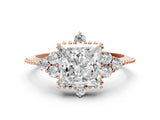 Rose gold Princess Cut Brilliant Diamond with Cluster Setting on a Beaded Band and Four-Prong Setting_27