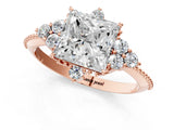 Rose gold Princess Cut Brilliant Diamond with Cluster Setting on a Beaded Band and Four-Prong Setting_4
