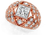 Rose gold Princess Cut Brilliant Halo Pave Diamond Milgrain Ring_10