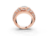 Rose gold Princess Cut Brilliant Halo Pave Diamond Milgrain Ring_12