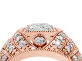 Rose gold Princess Cut Brilliant Halo Pave Diamond Milgrain Ring_13