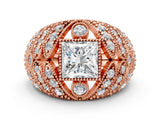 Rose gold Princess Cut Brilliant Halo Pave Diamond Milgrain Ring_9