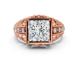 Rose gold Princess Cut Brilliant Milgrain Filigree Diamond Ring with Square Prong Setting_13