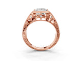 Rose gold Princess Cut Brilliant Milgrain Filigree Diamond Ring with Square Prong Setting_16