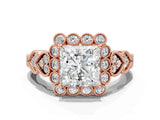 Rose gold Princess Cut Brilliant Milgrain Pave Heart Band Solitaire Ring_3