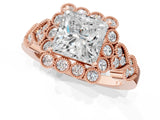 Rose gold Princess Cut Brilliant Milgrain Pave Heart Band Solitaire Ring_4