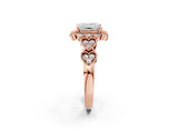 Rose gold Princess Cut Brilliant Milgrain Pave Heart Band Solitaire Ring_5