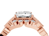 Rose gold Princess Cut Brilliant Milgrain Pave Heart Band Solitaire Ring_7