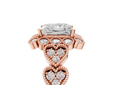 Rose gold Princess Cut Brilliant Milgrain Pave Heart Band Solitaire Ring_8