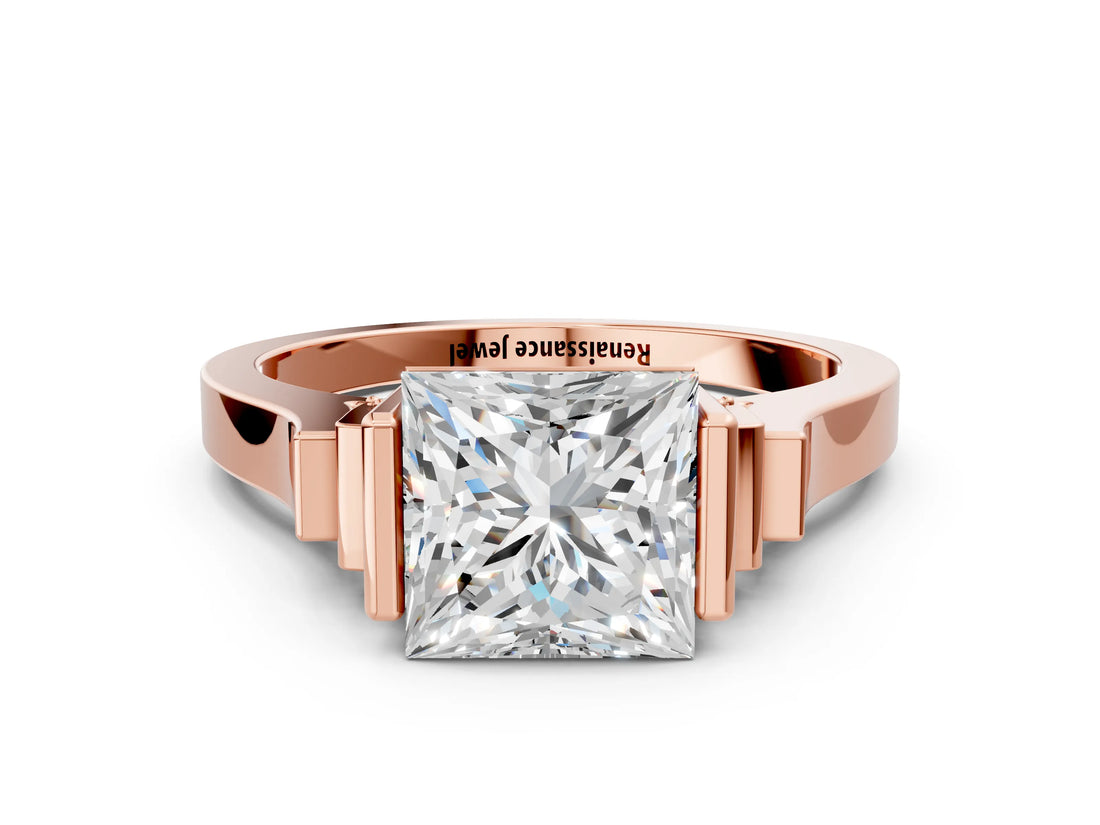 Rose gold Princess Cut Brilliant Solitaire Diamond Ring with Channel Set Band and Bar Prong Setting_8