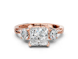 Rose gold Princess Cut Brilliant Three-Stone Diamond Ring with Pavé Band and Four-Prong Setting_3