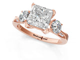 Rose gold Princess Cut Brilliant Three-Stone Diamond Ring with Pavé Band and Four-Prong Setting_4