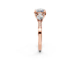 Rose gold Princess Cut Brilliant Three-Stone Diamond Ring with Pavé Band and Four-Prong Setting_5