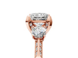 Rose gold Princess Cut Brilliant Three-Stone Diamond Ring with Pavé Band and Four-Prong Setting_8