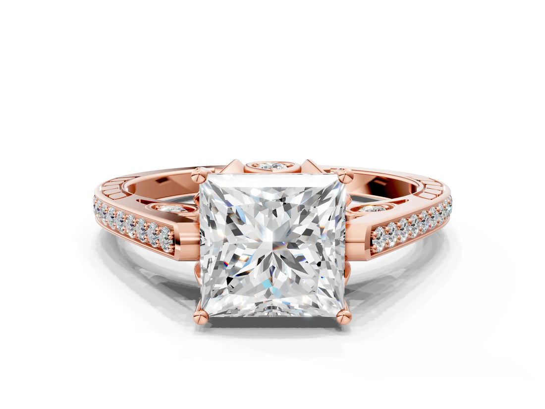 Rose gold Princess Cut Cathedral Pave Diamond Engagement Ring with Six-Prong Setting_33