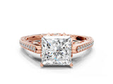 Rose gold Princess Cut Cathedral Pave Diamond Engagement Ring with Six-Prong Setting_33